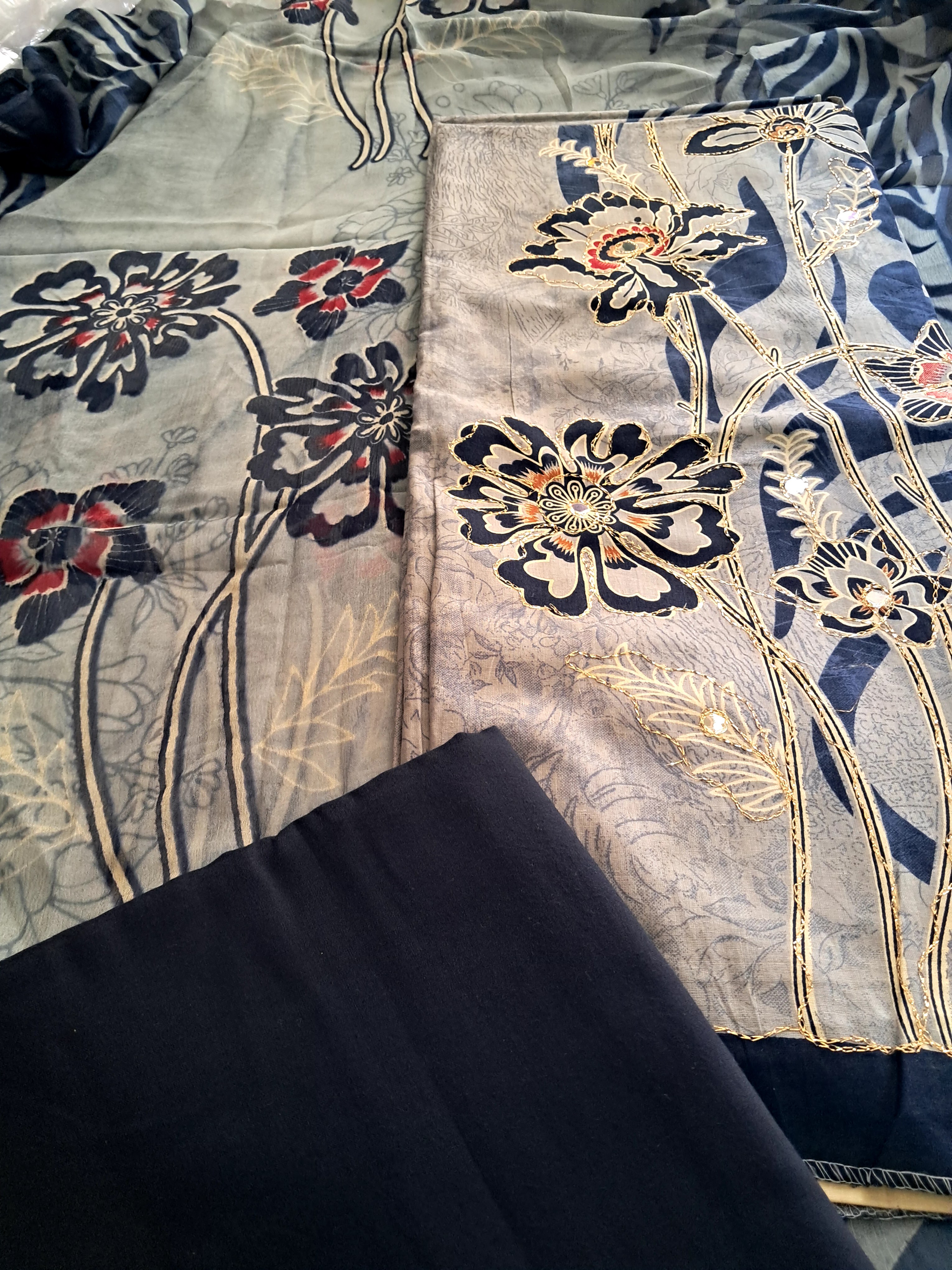 Floral Embroidered Unstitched Suit Fabric